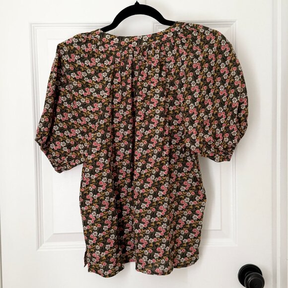 Women LOFT Floral Tie Neck Puff Sleeve Blouse in Multicolor Size Small - Picture 3 of 9